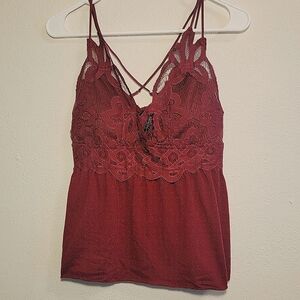 Rue 21 burgundy red lace formed bodice adjustable multi-strap cropped top